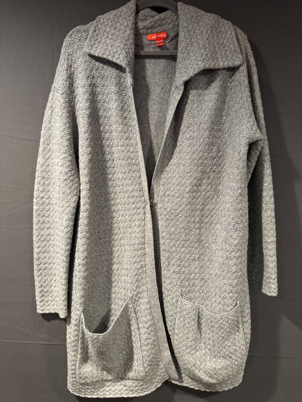 Joe Fresh Womens M L Gray Textured Knit Coatigan Lagenlook Scandi Pockets Cozy